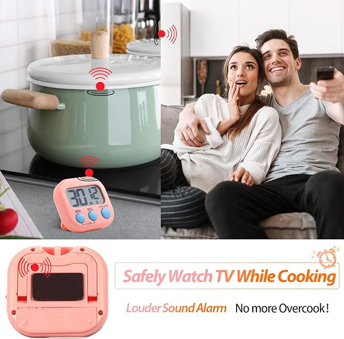 Weewooday 24 Pcs Digital Kitchen Timer Magnetic Timer Bulk On/Off Switch Minute Second Count up Countdown Loud Alarm for Exercise Cook Baking (Pink,Orange) - Image 4