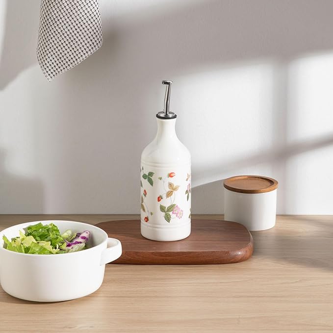 Sweejar Ceramic Olive Oil Dispenser Bottle for Kitchen, 15.5 Oz Relief Opaque Oil and Vinegar Dispenser Bottle with Spout, Suitable for Soy Sauce, Coffee Syrup, Liquids (Strawberry) - Image 2