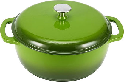 Amazon Basics Enameled Cast Iron Dutch Oven Pot with Lid, Oven Safe, Heavy-Duty, Dual Handles for Baking, Roasting, Stews, Easy to Clean, 7.3-Quart, Green by AmazonBasics
