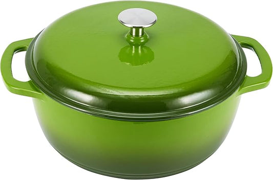 Amazon Basics Enameled Cast Iron Dutch Oven Pot with Lid, Oven Safe, Heavy-Duty, Dual Handles for Baking, Roasting, Stews, Easy to Clean, 7.3-Quart, Green by AmazonBasics