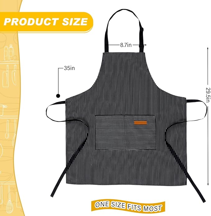 Handepo 4 Pcs Kitchen Aprons with Pockets Adjustable Waterproof Cotton Aprons Striped Apron for Women Men Chef Mother Gift - Image 2