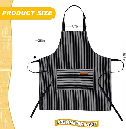 Handepo 4 Pcs Kitchen Aprons with Pockets Adjustable Waterproof Cotton Aprons Striped Apron for Women Men Chef Mother Gift - Image 2