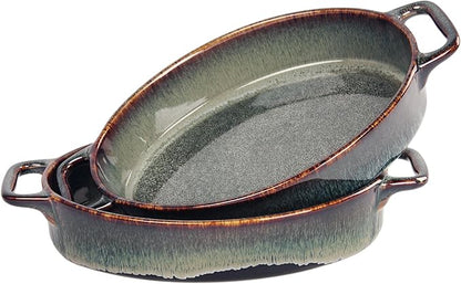9" x 6" Porcelain Oval Casserole Dishes, 2 pieces Baking Dish for Oven, 27 OZ Ceramic Lasagna Pans, Oven Safe Bakeware for Kitchen Cooking, Cake, Banquet and Dinner