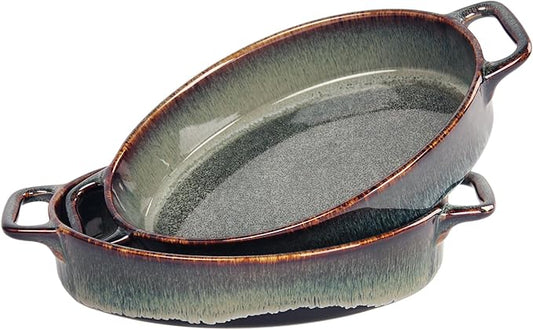 9" x 6" Porcelain Oval Casserole Dishes, 2 pieces Baking Dish for Oven, 27 OZ Ceramic Lasagna Pans, Oven Safe Bakeware for Kitchen Cooking, Cake, Banquet and Dinner
