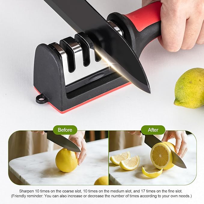 Professional 4-in-1 Knife Sharpener with Tungsten Steel & Ceramic Slots, Manual Sharpener for Chef Knives, Scissors & Straight Edge Blades - Home Kitchen Tool - Image 6