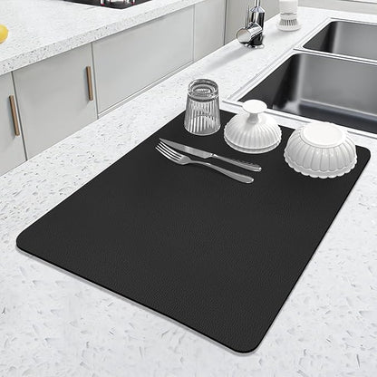 LOPNUR Kitchen Dish Drying Mat, 18"x16" Small Dish Drying Mats for Kitchen Counter, Super Absorbent Dish Drying Pad, Diatomite Coffee Mat Heat Resistant Mat with Anti-slip Rubber Backed, Black by LOPNUR