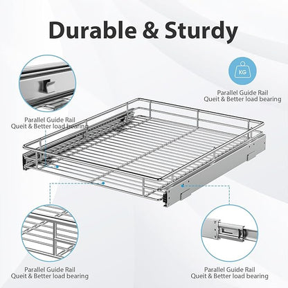 ZOINLIY Pull Out Cabinet Organizer, Versatile Slide Out Kitchen Organizers and Storage,Heavy Duty Drawer Cupboard Storage Basket, Smooth Sliding, Chrome Finish,17.8" W x 21" D