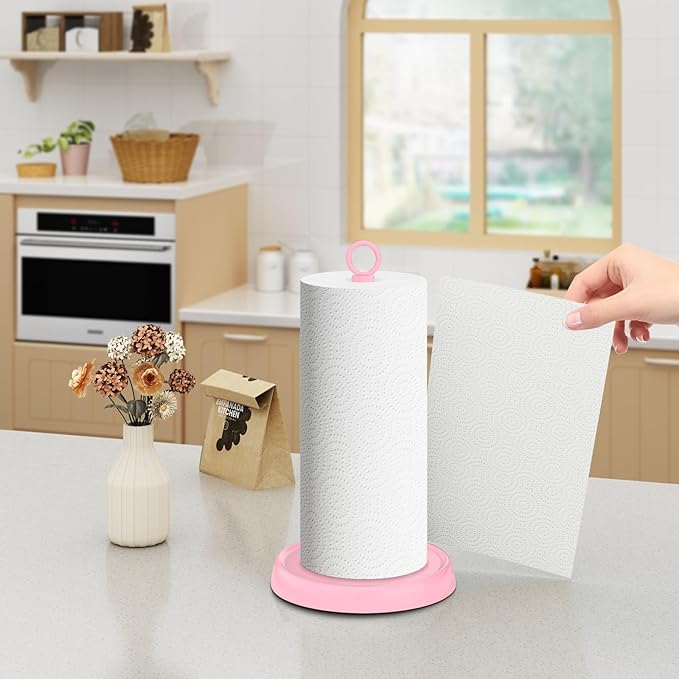 Pink Paper Towel Holder Countertop, Pink Kitchen Accessories Decor, Stainless Steel, Paper Towel Stand Holder for Bathroom Farmhouse Essentials with Weighted Base - Image 6