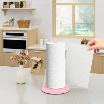 Pink Paper Towel Holder Countertop, Pink Kitchen Accessories Decor, Stainless Steel, Paper Towel Stand Holder for Bathroom Farmhouse Essentials with Weighted Base - Image 6
