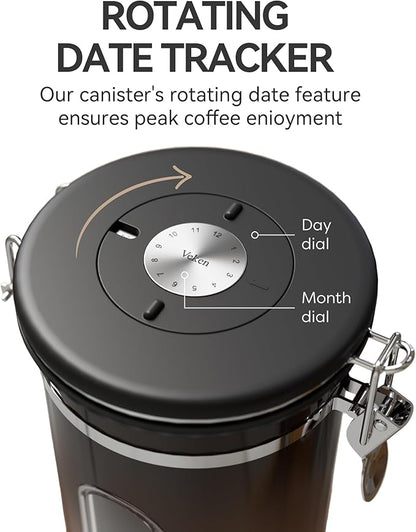 Veken Coffee Canister with Window,Airtight Stainless Steel Kitchen Food Storage Container, Date Tracker & Scoop for Grounds Coffee, Beans, Tea,Flour,Cereal,Sugar,22OZ,Copper - Image 4
