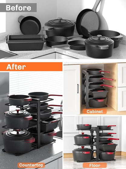 MUDEELA 8-Tier Pots and Pans Organizer under Cabinet, 15.83" Height Heavy Duty Pot Pan Organizer Kitchen Cabinet Organization and Storage, Adjustable Pot Rack for Frying Pan, Cast Iron Skillet, Black - Image 7