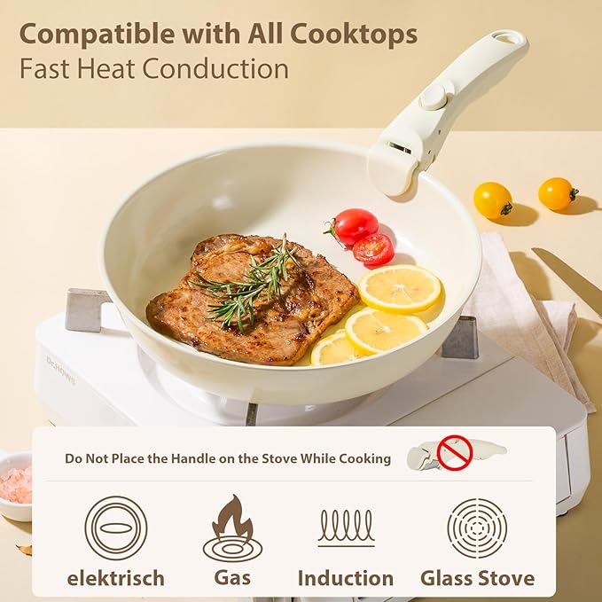 Pots and Pans Non Stick,16Pcs Ceramic Nonstick Cookware Sets, Induction Kitchen tagines Set with Removable Handle, Cooking Frying Pans & Saucepans(PFOA Free), Oven/Dishwasher/Fridge Safe, Space Saving - Image 2