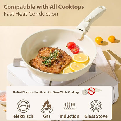 Pots and Pans Non Stick,16Pcs Ceramic Nonstick Cookware Sets, Induction Kitchen tagines Set with Removable Handle, Cooking Frying Pans & Saucepans(PFOA Free), Oven/Dishwasher/Fridge Safe, Space Saving - Image 2