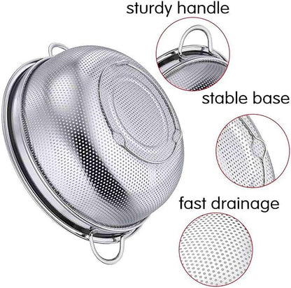 TeamFar Colander, 3qt Colander Strainer Stainless Steel, Solid Handle & Elevation Base, Micro-perforated & Dishwasher Safe