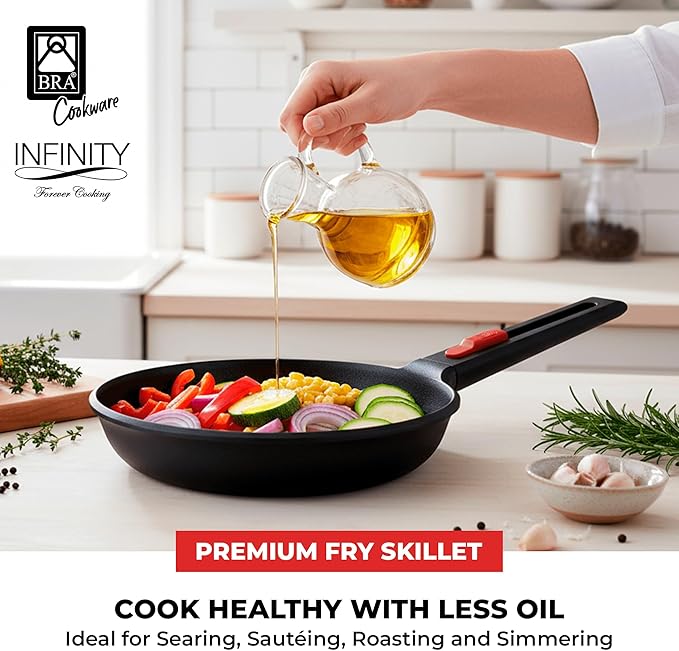 BRA COOKWARE Infinity Nonstick Frying Pan | 11-Inch Cast Aluminum Skillet | PFOA/PFAS Free Fry Pan | Removable Handle | All Cooktops (incl Induction) Searing Skillet | Oven Safe up to 425°F