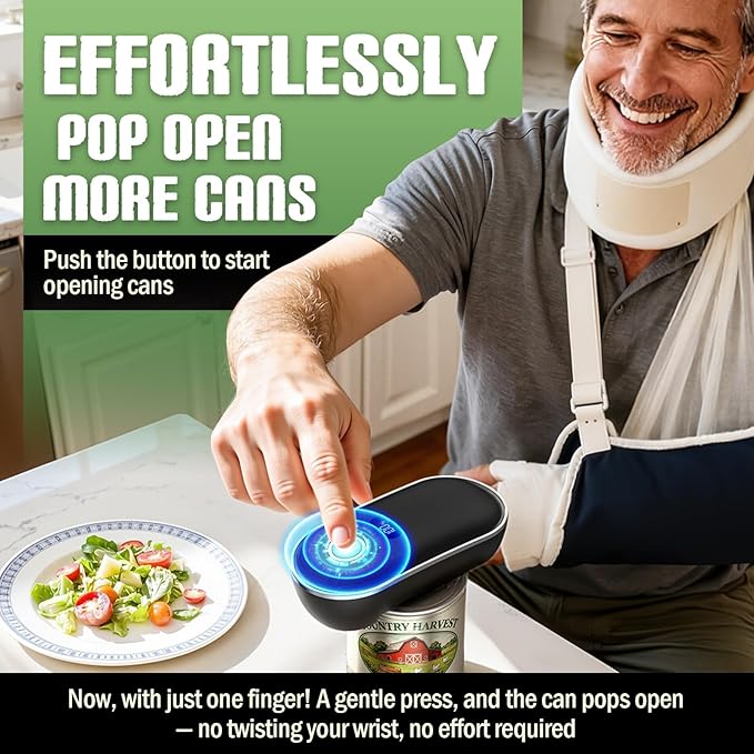 Rechargeable Electric Can Opener, Automatic One Touch Hands Free, Smooth Edge Safe Cut, Easy Open Kitchen Tool for Seniors, Arthritis & Weak Hands, Quiet Operation, LED Display (Black) - Image 2