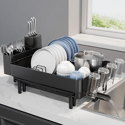 Expandable Dish Rack with Drainboard - Stainless Steel Dish Drainer with Removable Cutlery Tray, Foldable Cup Holder, Elevated Feet, Multifunctional Drainboard for Sink Countertop Kitchen Storage - Image 8