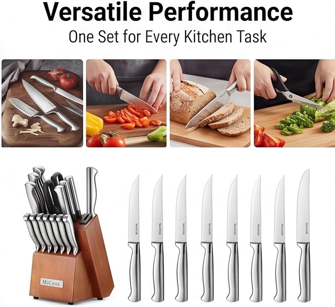 McCook® Knife Sets, German Stainless Steel Kitchen Knife Block Sets with Built-in Sharpener - Image 6