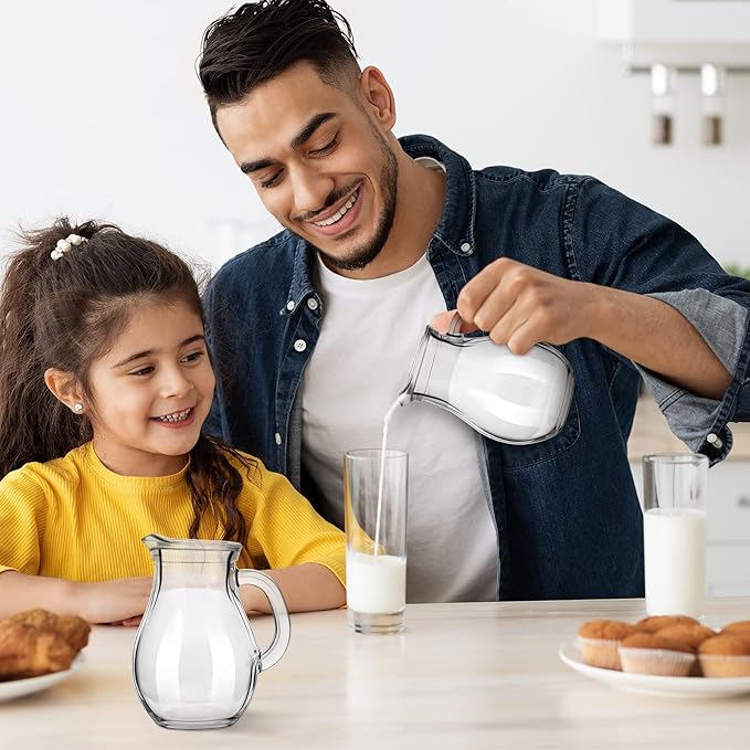 Leinuosen 2 Pcs Glass Pitcher Elegant Shaped Glass Tea Pitcher Coffee Milk Creamer Pitchers Creative Milk Frothing Pitchers Frother Cup Creamer Jug(250 ml,Elegant Style)
