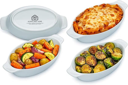 Heartland Home Porcelain Mini Casserole Dish Oval Au Gratin Dish (4pc Set). Cauliflower Baking Dish, Banana Split Bowls, Single Serving Dishes, Small Individual Gratin Dishes Set by HeartlandHome