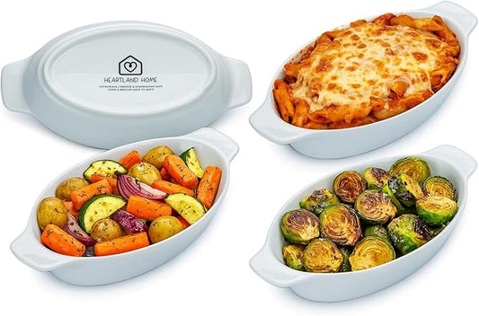 Heartland Home Porcelain Mini Casserole Dish Oval Au Gratin Dish (4pc Set). Cauliflower Baking Dish, Banana Split Bowls, Single Serving Dishes, Small Individual Gratin Dishes Set by HeartlandHome