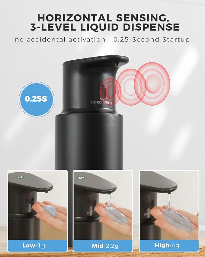 Automatic Liquid Soap Dispenser Touchless, 304 Stainless Steel Bottle Body &16.2oz/480ml Rechargeable, 3 Adjustable Liquid Levels, IPX7 Waterproof, for Kitchen Bathroom, Black - Image 3