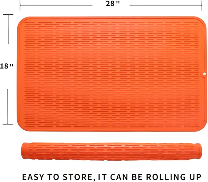 MicoYang Silicone Dish Drying Mat for Multiple Usage,Easy clean,Eco-friendly,Heat-resistant Silicone Mat for Kitchen Counter or Sink,Refrigerator or Drawer Liner Orange 3XL 28 inches x 18 inches - Image 2