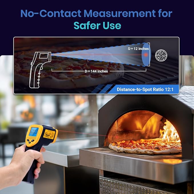 Etekcity Infrared Thermometer Laser Temperature Gun 1080, -58°F~ 1130°F for Meat Food Candy Pizza Oven, Heat Gun for Cooking, Kitchen, Fridge, Reptile, BBQ, HAVC, Adjustable Emissivity & Max Measure - Image 6