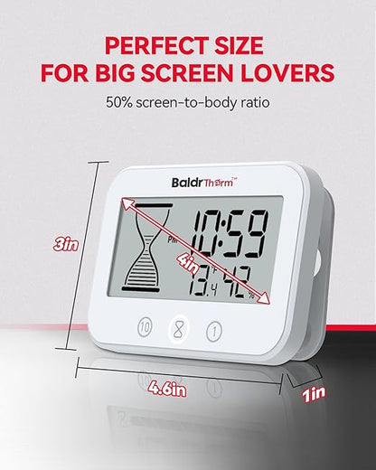 Baldrtherm Digital Timer, Works as a Countdown Timer, Real-time Clock, Hygrometer Thermometer. IP67 Waterproof Safe for Kitchen Bathroom Use. (White)