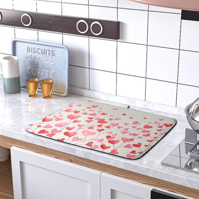 Valentines Pink Love Heart Dish Drying Mat Valentine Day Absorbent Microfiber Dish Drying Pad Heat Resistant Kitchen Counter Draining Mat Extra Large Dish Drainer Rack Mats 16x18 Inch - Image 5