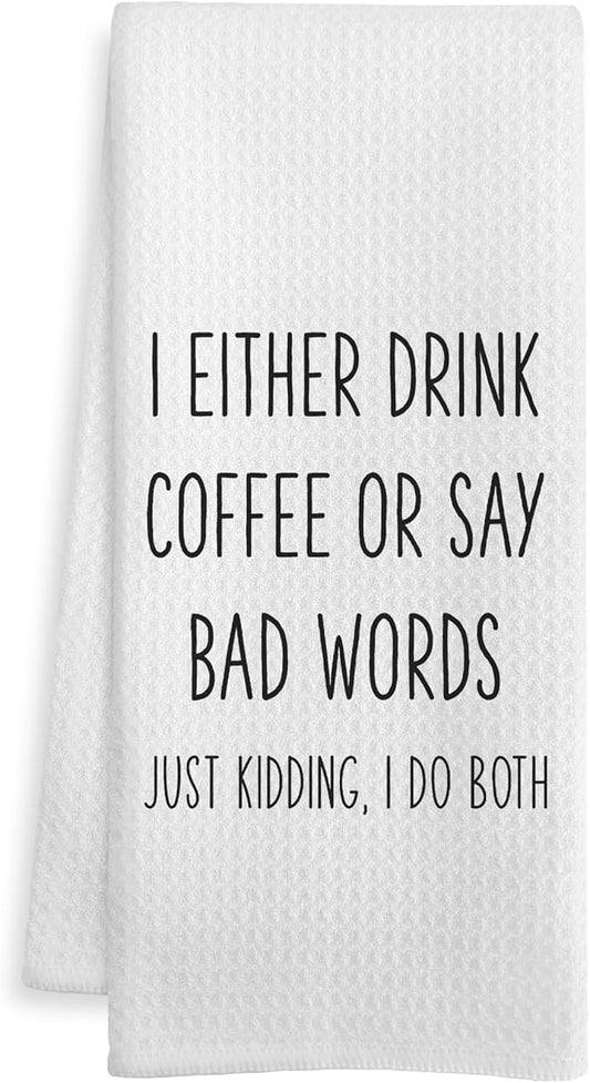 Funny Coffee Kitchen Towels, Coffee Lover Gifts Dish Tea Bar Towels, Funny Sarcastic Gifts Decorative Hand Towel for Kitchen Cafe Shop, 16x24 Inch