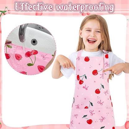 2 Pack Kids Apron, Cute Cooking Aprons, Waterproof Art Apron with Pockets, Toddler Painting Artist Apron Adjustable