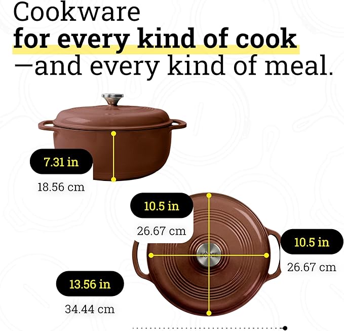 Lodge Essential Enamel Cast Iron Dutch Oven - Perfect for Bread Baking, Braising, Marinating & Slow Cooking - Features Moisture-Sealing Lid & Dual Handles - Kitchen Essentials - 6 Quarts - Burnt Sienna - Image 5