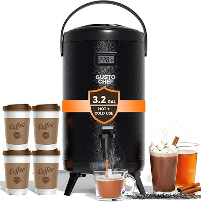 Insulated Beverage Dispenser 3 Gallon,Hot&Cold Drink Dispenser with Spigot,LCD Thermometer,Stainless Steel Triple-Layer Insulation,for Tea Coffee Milk Juice,Party Buffet(Black, 1 Pack) by Unknown