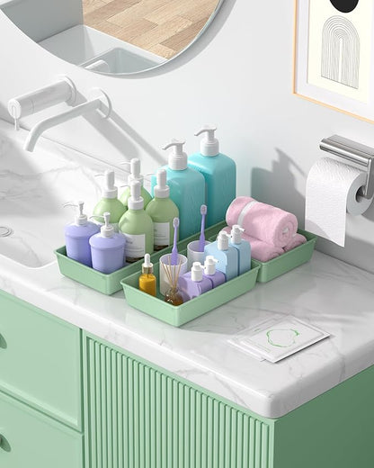 10 Pack Large Size Plastic Drawer Organizers Set, 3 Sizes Desk Drawer Organizer Trays, Storage Bins for Vanity, Makeup, Bathroom, Kitchen Utensils and Office (Green)