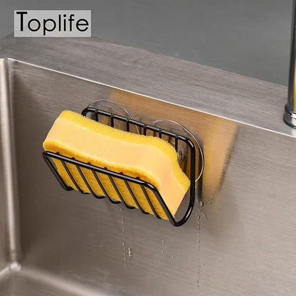 Toplife Sponge Holder for Kitchen Sink, Rust-Proof Suction Cup Sponge Caddy - Black - Image 4