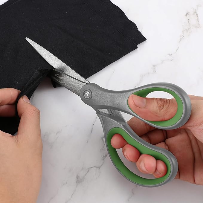 LIVINGO Sharp Scissors All Purpose - 2 Pack 8 Inch Titanium Coated Non Stick Steel Shears Heavy Duty for Office Home School Sewing Crafting Cutting Paper Fabric, Comfortable Grip (Gray & Green) - Image 5