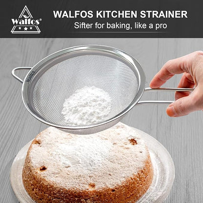 Walfos Extra Fine Mesh Strainer Set of 4-9.35", 6.95", 4.6", 2.7", Stainless Steel 30 Mesh Sieve with Sturdy Handle, Kitchen Food Strainers Sifters for Quinoa, Pasta, Fruits, Vegetables, Rice, Tea - Image 7
