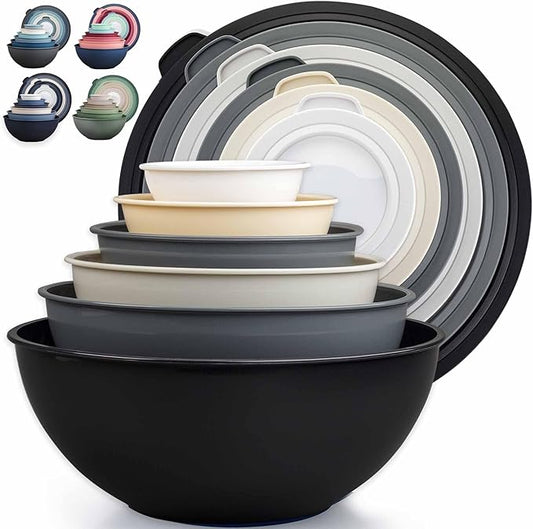 Zulay Kitchen 12 Piece Plastic Mixing Bowls with Leak-Proof Lids Set - Microwave and Freezer Safe Kitchen Mixing Bowls for Preparing, Serving and Storing - Large Nesting Bowls (Midnight Ombre) by ZulayKitchen