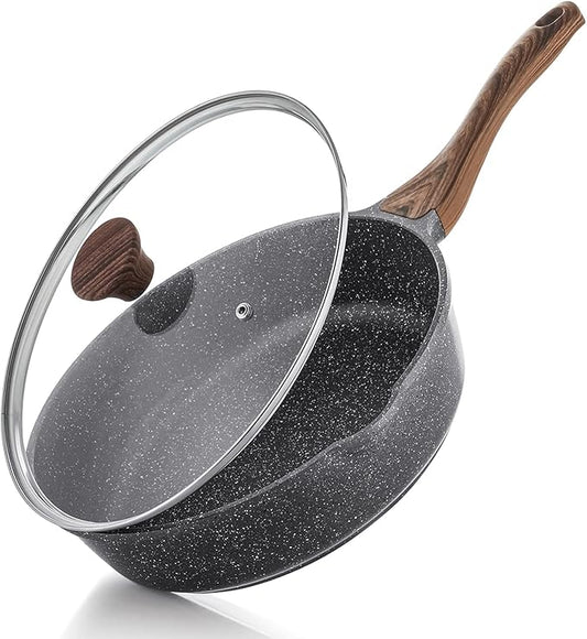 SENSARTE Nonstick Skillet, Deep Frying Pan 10/11/12-inch, Saute Pan with Lid, Stay-cool Handle, Healthy Stone Cookware Cooking Pan, Induction Compatible (10-Inch/3.5QT) by SENSARTE