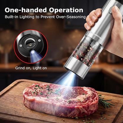 Bonsenkitchen Electric Salt and Pepper Grinder Set Rechargeable, 95ml Large Capacity Salt Shaker with LED Light, USB-C Fast Charging Automatic Pepper Mill with 5 Adjustable Coarseness for Kitchen, BBQ - Image 2