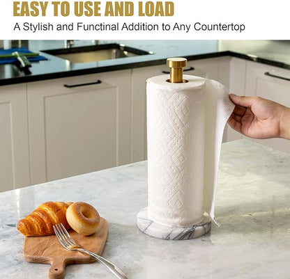 Koville Paper Towel Holder Countertop, Standing Paper Roll Holder with 6" Weighted Marble Base, Stone Paper Towel Holder with Gold Stainless Steel Rod for Kitchen Bathroom (Milas Lilac)