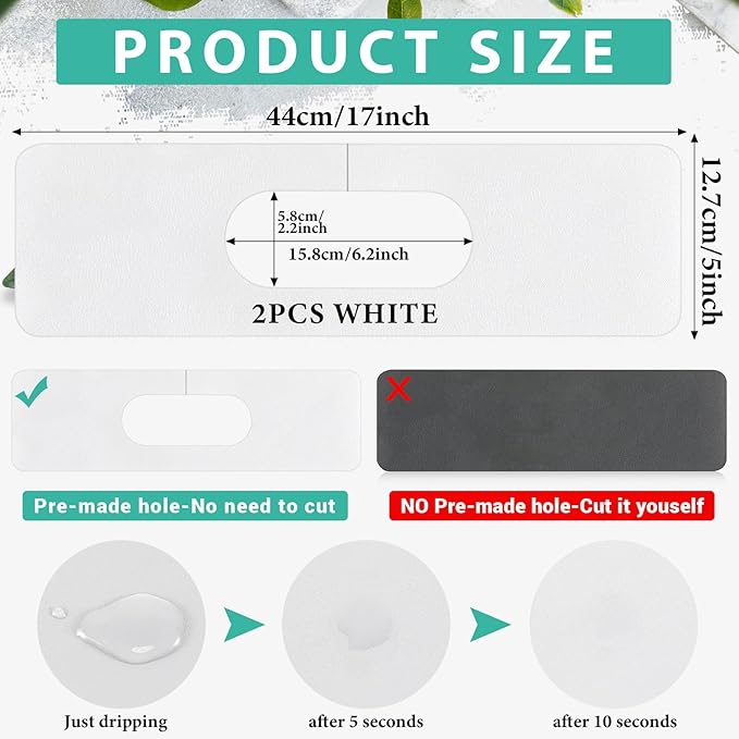 Tioncy 2 Pcs Faucet Mat Sink Splash Guard Oval-hole Oval Splash Pad for Kitchen Sink Oval Base Diatomite Faucet Mat for Bathroom Absorbent Mat Splatter Screens (White)
