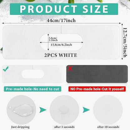 Tioncy 2 Pcs Faucet Mat Sink Splash Guard Oval-hole Oval Splash Pad for Kitchen Sink Oval Base Diatomite Faucet Mat for Bathroom Absorbent Mat Splatter Screens (White)