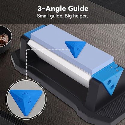 Knife Sharpening Stone,tri stone knife sharpener,3 Sides Grit 400/1000/5000,Whetstone Knife Sharpener with Non-Slip Base, Angle Guide & Leather Strop, for Kitchen Knives and Pocket Knives - Image 8