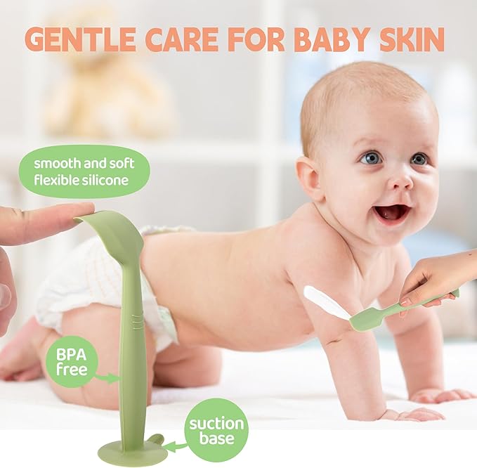 Butt Spatula Baby Diaper Cream spatula 3 Pcs with 3 Storage case,Soft Silicone Diaper Cream Applicator Bum Butt Paste spatulas Brush with Suction Base,Large diaper Rash cream Applicator - Image 2