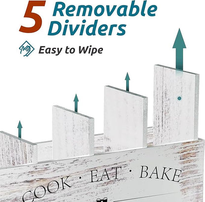 Suli Extra Large Kitchen Utensils Holder with 4 Compartments, Wooden Utensil Organizer for Kitchen Countertop, Farmhouse Decor, Rustic Cooking Utensil - White grain - Image 4