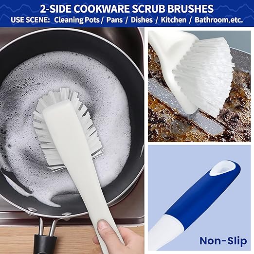 CELOX Kitchen Scrub Brush Set with Ergonomic Handle, Deep Cleaning Brushes, Include Dish Brush (Blue) - Image 6