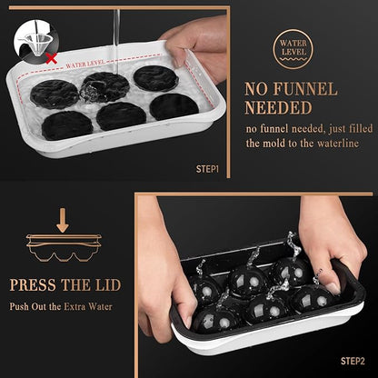 Round Ice Cube Mold with Lid - 2.2 Inch Sphere Ice Ball Maker, Large Whiskey Ice Cubes Mold with Easy Release, Reusable Silicone & Plastic Tray for Bourbon, Scotch, Brandy, Cocktails, Gift