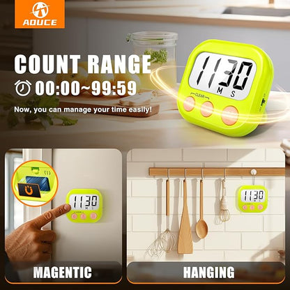 2 Pack Kitchen Timers Loud Ring Digital Timers for Cooking Magnetic Green - Image 4